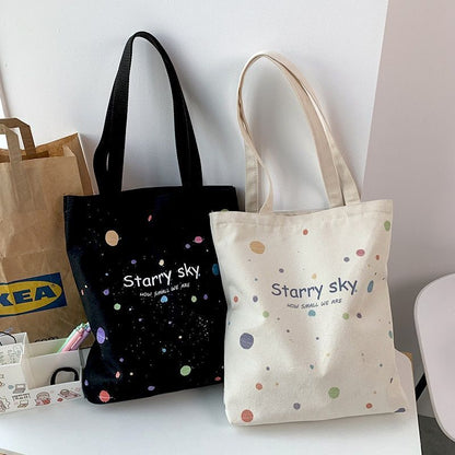 Shoulder Bag Canvas Tote Large Shopper Bag Zipper Starry Sky Print Handbag 1 PC