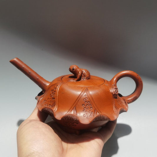 chinese yixing purple clay teapot tea set pot zisha ceramic frog lotus leaf art