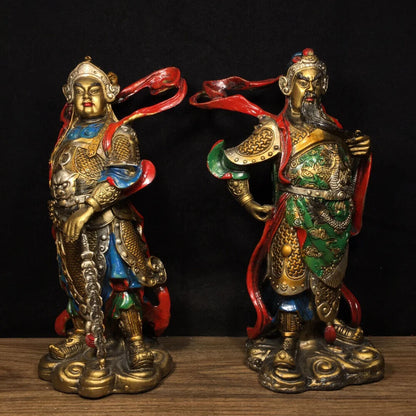 10"Tibet Temple Bronze Painted GuanYu Veda Door Guardian God Worship Hall house