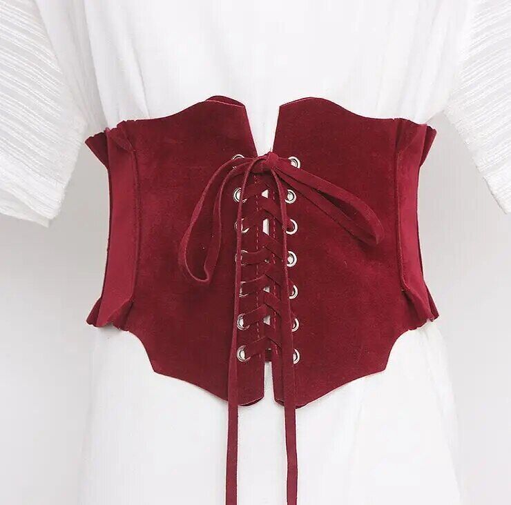 Women's Belt Runway Fashion Faux Suede Leather Bandage Cummerbunds Dress Corsets
