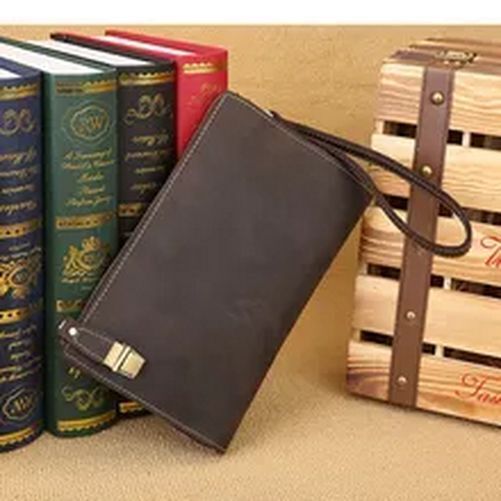 Male Business Bag Crazy Horse Leather Retro Clutch Bag Genuine Leather Clutch