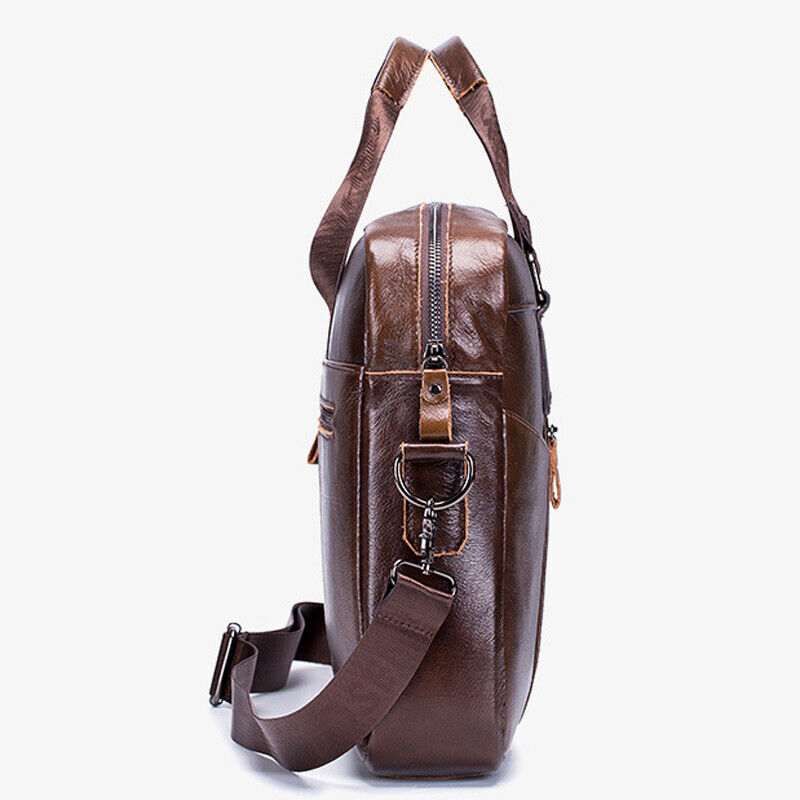 100% Genuine Leather Men's Handbags Shoulder bag 14" Laptop Business Briefcase