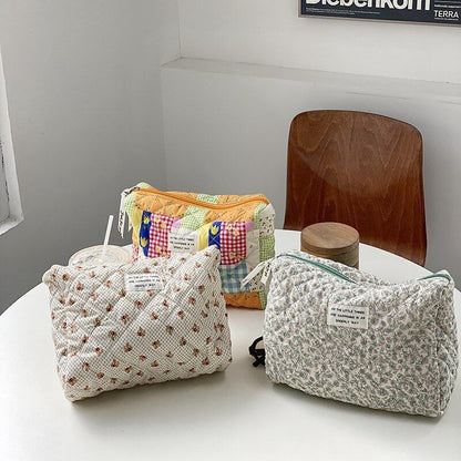 Make Up Bag Portable Toiletry Bag Large Cosmetic Pouch Cotton Zipper Beauty Case