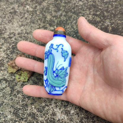 Peking Glass Snuff Bottle Chinese Autumn Eggplant Flower Statue Beautiful Carved