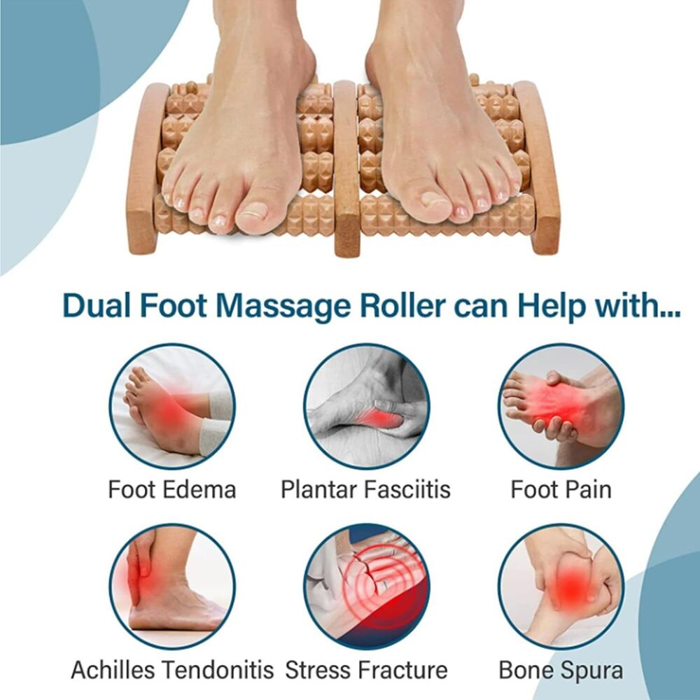 Wooden Foot Massage Tools for Pain Relief and Stress & Manual Roller Set of 2