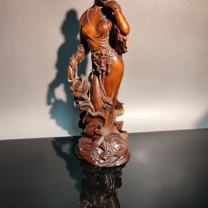 7" beautiful fairy pretty woman figurine sexy wood decor statue carving Buddhism
