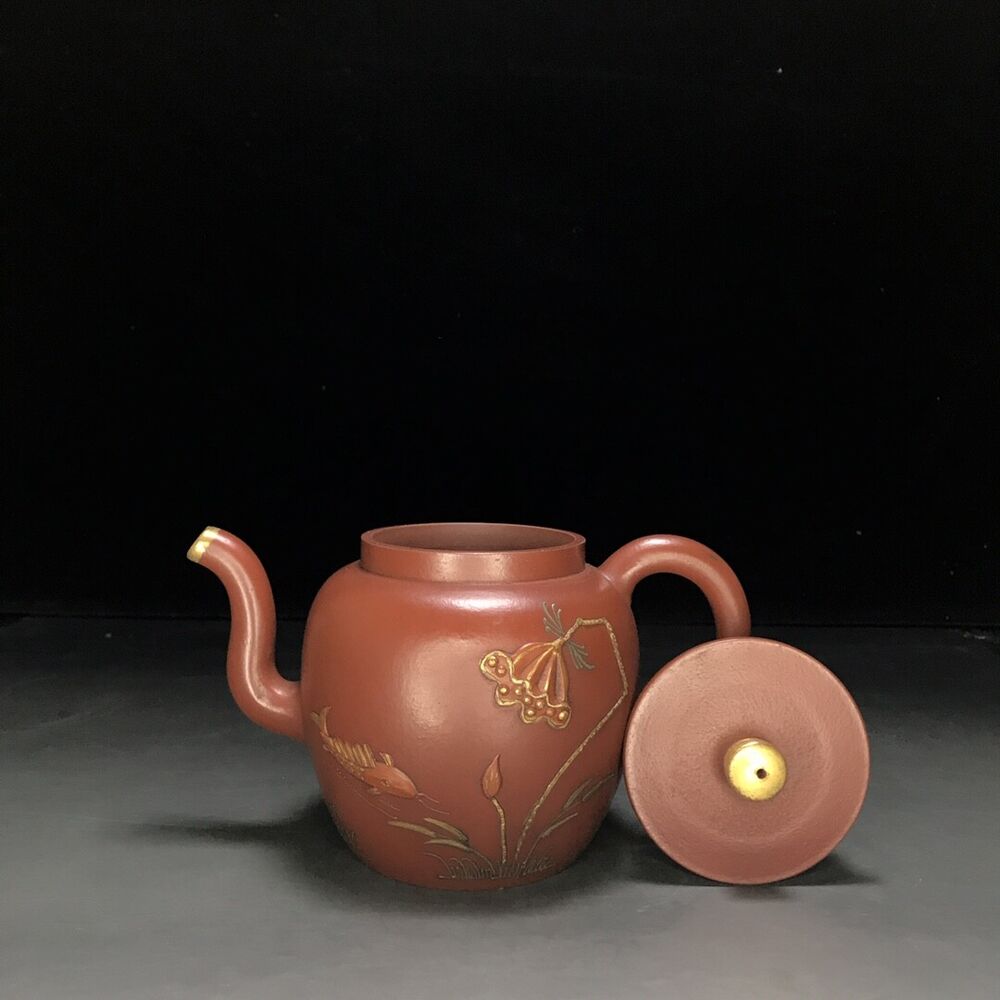 vintage chinese yixing purple clay teapot zisha ceremony carving Collectible art