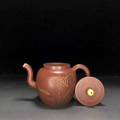vintage chinese yixing purple clay teapot zisha ceremony carving Collectible art