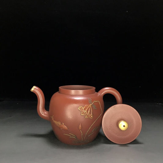 vintage chinese yixing purple clay teapot zisha ceremony carving Collectible art