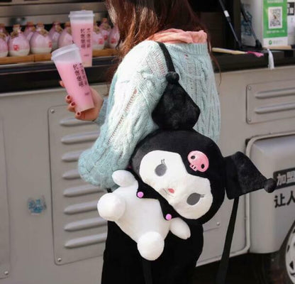 Cute Kuromi Doll Womens Girls Plush Backpack Packet Messenger Bag Toy Doll Bag