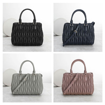 Small Quilted Sheepskin Leather Tote Clutch Purse Handbag Fashion Shoulder Bag
