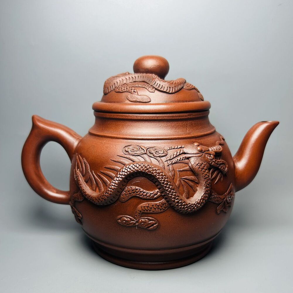 Vintage Chinese Yixing Purple Clay Teapot Zisha Ceramic Carving Dragon Tea Set