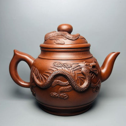 Vintage Chinese Yixing Purple Clay Teapot Zisha Ceramic Carving Dragon Tea Set