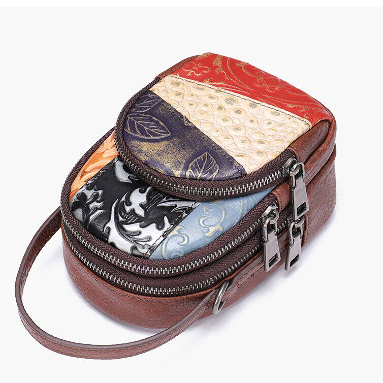 100% Women's Genuine Leather Multi-color Handbag Sling Shoulder Bag Phone Holder