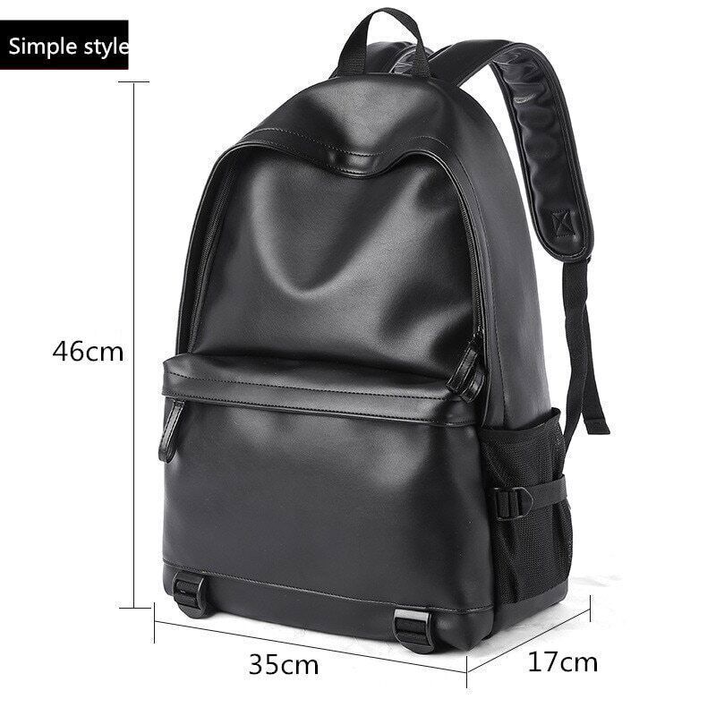 Men Leather Backpack Black School Bags Boys 15.6 Inch Laptop Backpacks
