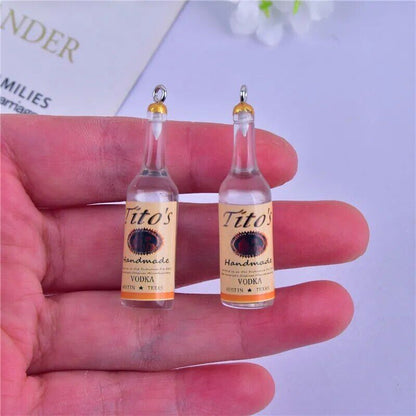 10Pcs Keychain 3D Earring Alcohol Bottle Resin Charm Pendant DIY Fashion Jewelry