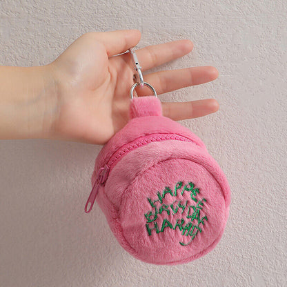 Plush Cake Bag Pink Mini Coin Potters Purse Earphone Cord Storage Bag