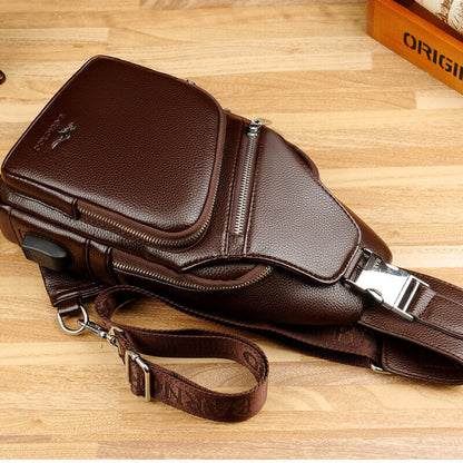 Men's Sling Backpack Faux Leather Crossbody Chest Bags Casual Daypack Sport Bags