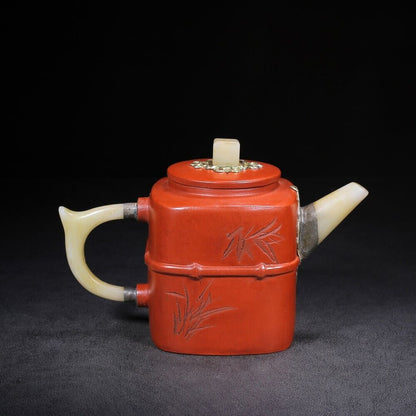 Chinese Yixing Zisha Clay Handmade Exquisite Teapot （四方（镶玉） 底款：杨彭年）