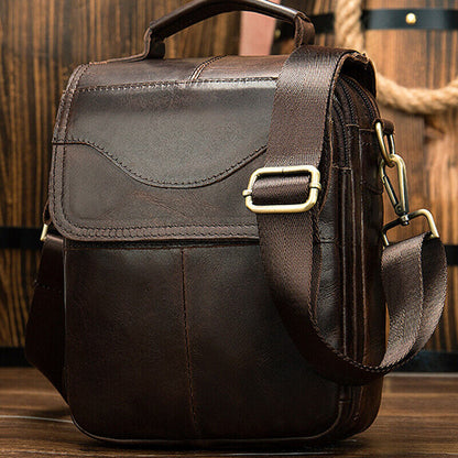 100% Genuine Leather Men's Sling Shoulder/Messenger Bag Double Zipper 8" Handbag
