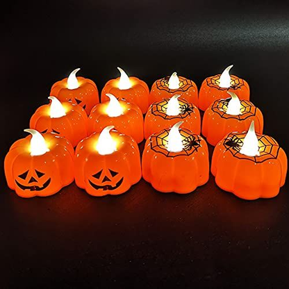 JHION 12 Pack Halloween Pumpkin Tealights, LED Lights Battery