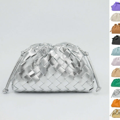Woven Ruched Microfibre Leather Mini Pouch Clutch Bag Crossbody Shoulder Purse