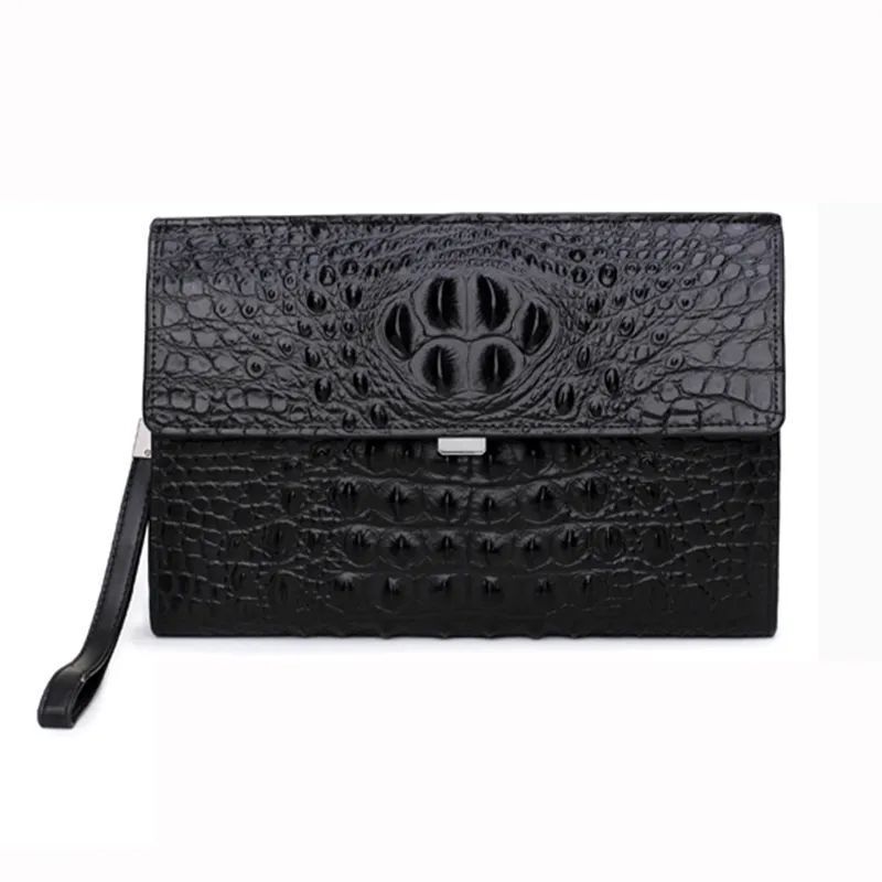 Crocodile Pattern Genuine Cow Leather Envelope Bag Men Clutch Wristlets Bag Men