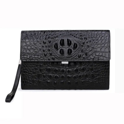 Crocodile Pattern Genuine Cow Leather Envelope Bag Men Clutch Wristlets Bag Men