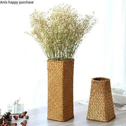 Rattan Basket Pastoral Bamboo Room Flower Arranger Vase Home Decoration Gift