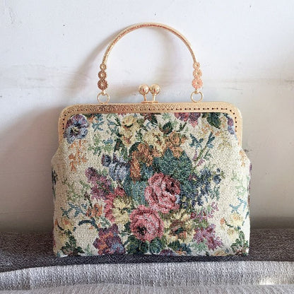 Vintage Embroidery Bag Handbag Flowers Purse Pearl Chain Crossbody Shoulder Bag