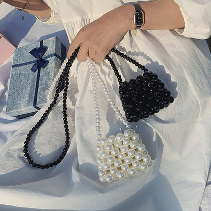 Pearl Beaded Shoulder Bag Party Handbag Small Black Pearl Crossbody 10*4*8 CM