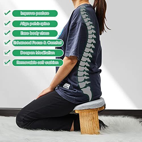 Meditation Bench with Carrying Bag, Kneeling Stool Portable Grey