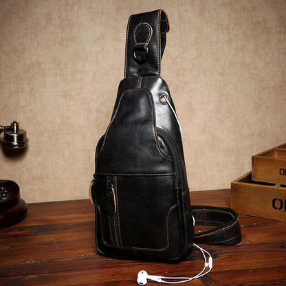 100% CowhideLeather Men's Cross Body Bag Shoulder Bag Sling Backpack for Hiking