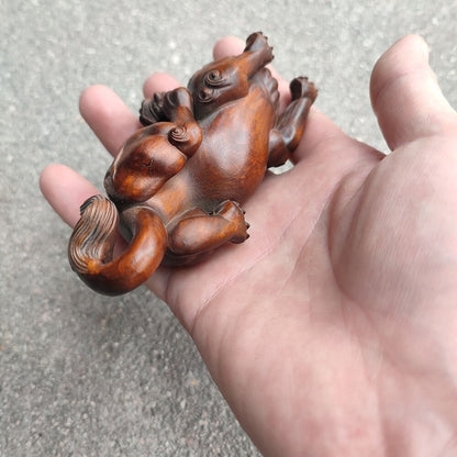 Chinese Unicorn Fabulous Kylin Dragon Statue Figurine Boxwood Carved Home Decor
