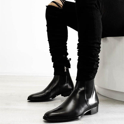 Boots Men Black Low-heeled Business Slip-on Shoes Men Mens Ankle Boots