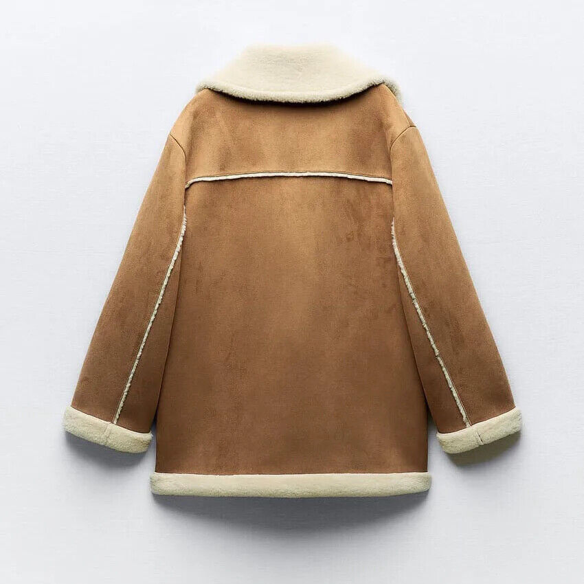 Jacket Fashionable Warm Sheepskin Coat Lapel Vintage Loose Overcoat Parka