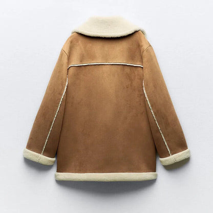 Jacket Fashionable Warm Sheepskin Coat Lapel Vintage Loose Overcoat Parka