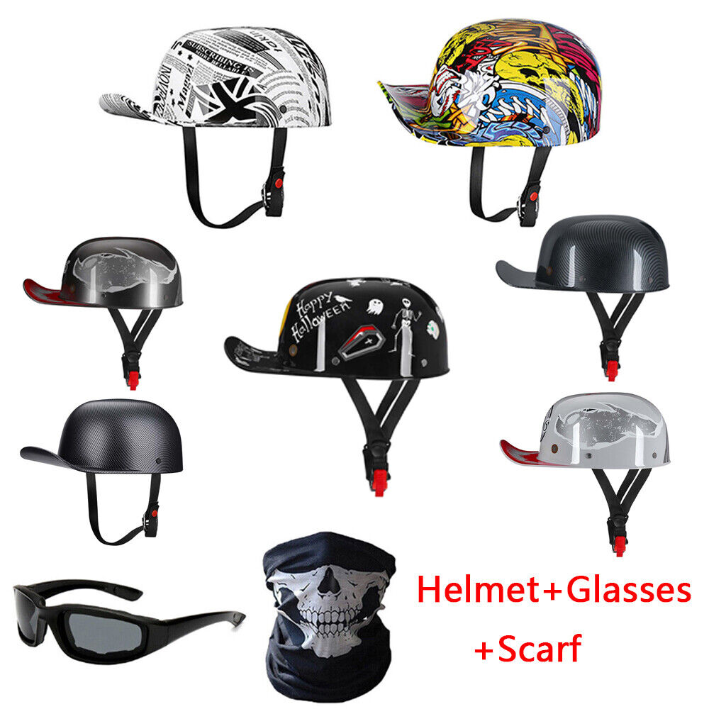 Helmet Motorcycle Vintage Baseball Cap Scooter Helmet With Glasses+Scarf For Men