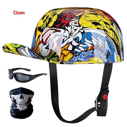 Helmet Motorcycle Vintage Baseball Cap Scooter Helmet With Glasses+Scarf For Men