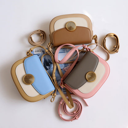 Real Leather Colorblock Small Flap Saddle Shoulder Bag Handbag Purse Crossbody