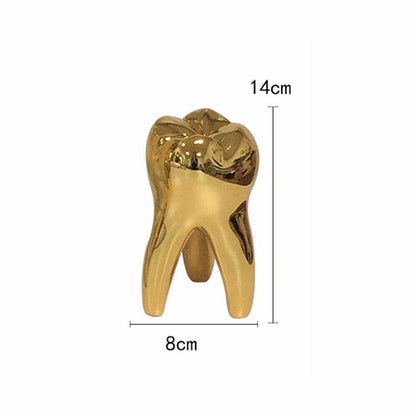 Golden Tooth Model Figurines Dentist Gift Ornament Crafts Sculpture Resin 14x8cm