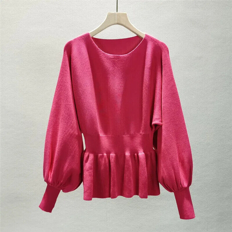2 Two Piece Set Women Lantern Long Sleeves Crop Tops Sweater Sexy Skirts Sets