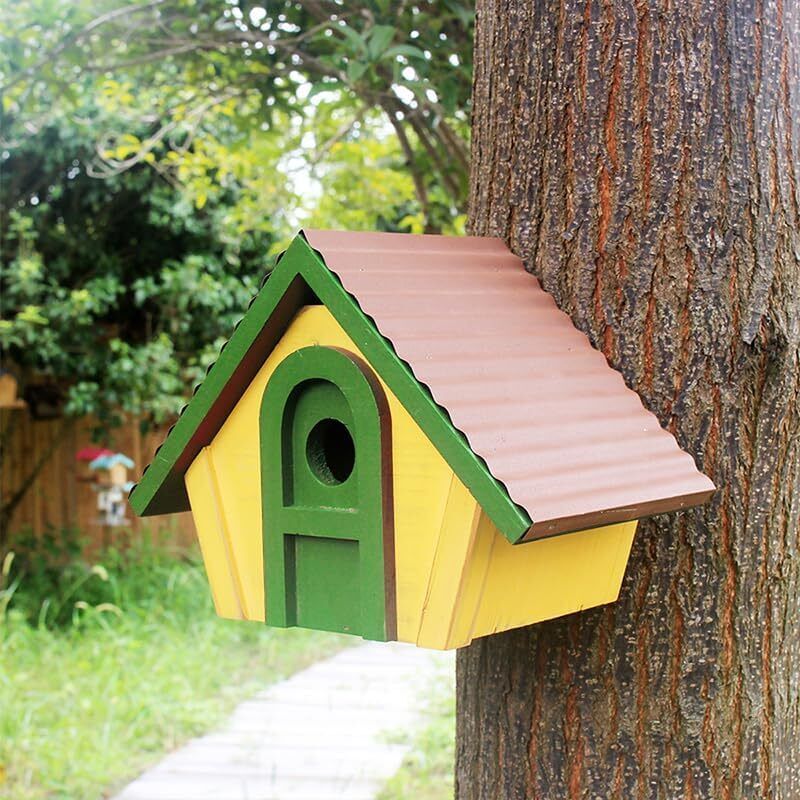 Wooden Bird House Hanging Wall Mounted Nest Box Metal Roofed Lifetime Lasting