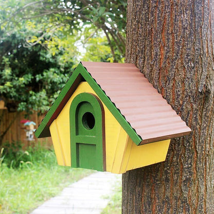 Wooden Bird House Hanging Wall Mounted Nest Box Metal Roofed Lifetime Lasting