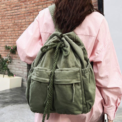 Ladies Canvas Girl Book Bag Brown Laptop Backpack Women Travel School Bag Cool