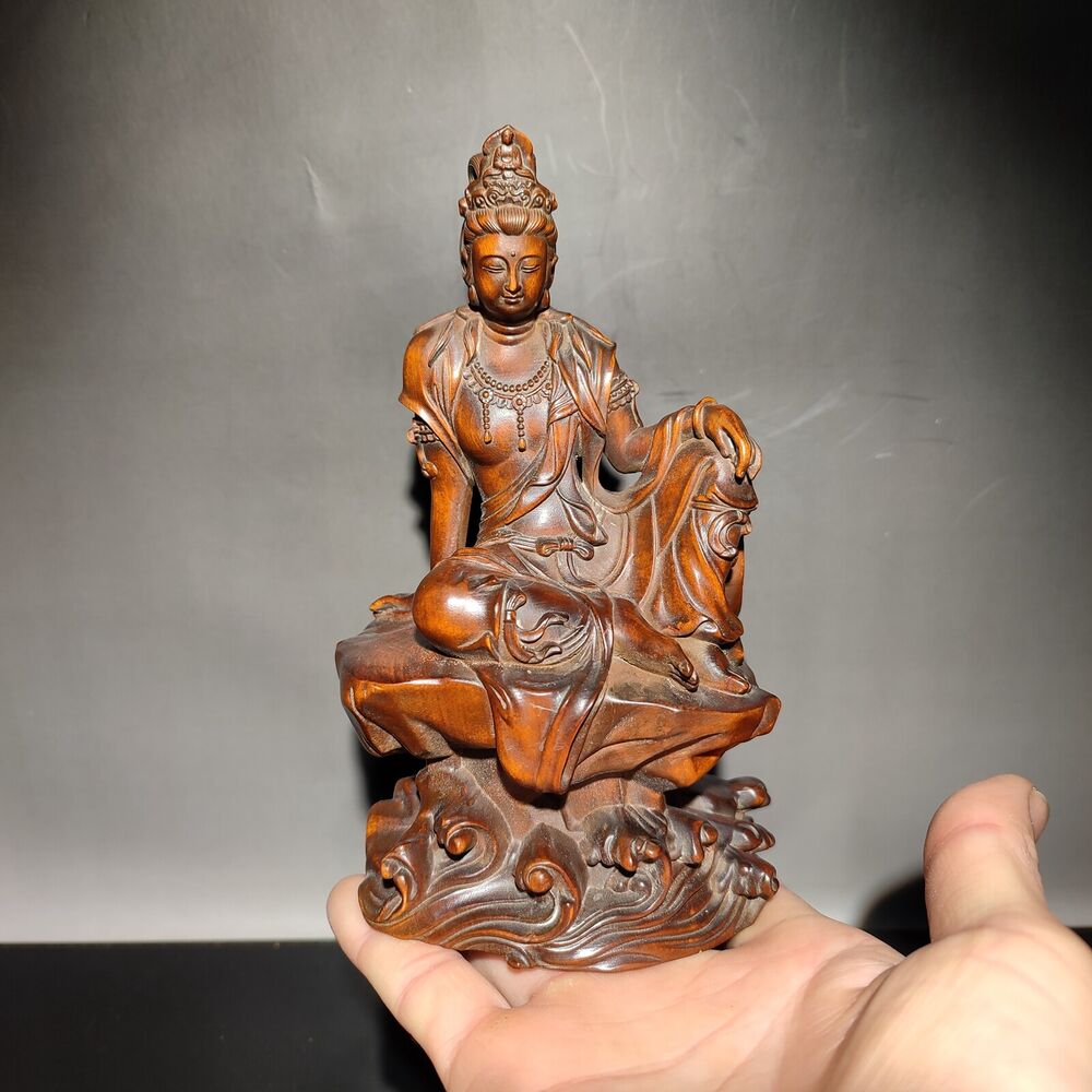 Chinese wooden statues for home decor boxwood carving wood buddha quan Kwan-yin