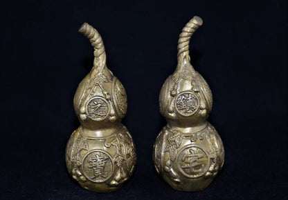 Vintage Chinese Pair Brass TAI-CHI Bottle Gourd