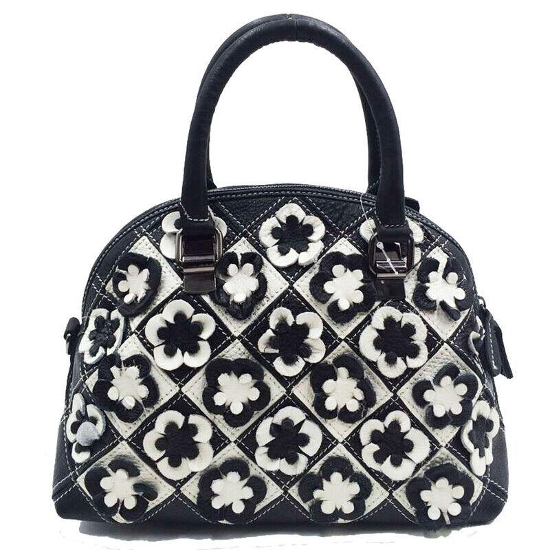 Designer Cow Leather Colorful Floral Patchwork Handbag Women's Tote Shoulder Bag