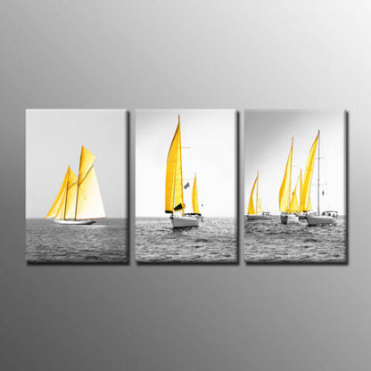 Sail Boat Yellow yatch 3 Piece Canvas Print Wall Art Home Decor Cuadros