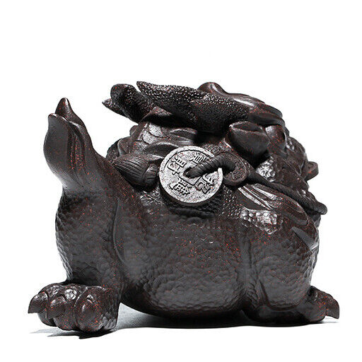 Full Handmade Artware Yixing Zisha Black Clay Tea Pet Marked Wealth Bring Mascot
